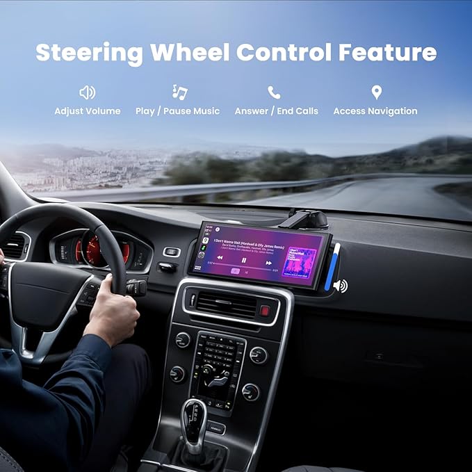 9.26" Wireless Portable Car Play Screen for Apple CarPlay & Android Auto, OTA Updates, Backup Camera, Mirror Link, 5.0 Bluetooth, Voice Control, GPS Navigation, FM