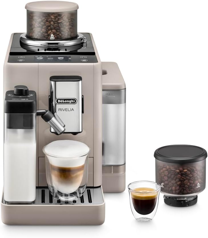 De'Longhi Rivelia EXAM440.55.BG - Fully Automatic Coffee Machine with Milk LatteCrema Hot (included) and Cold (sold separately), Bean Switch System, 3.5" Touchscreen, 19 bar,