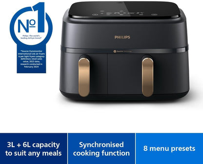 Limited-Quantity Anniversary Deal：Philips 3000 Series NA352/00 - Dual Basket Airfryer, 9L, 8-in-1