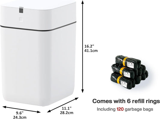 Airdeer Automatic Trash Can, 4 Gallon Self Sealing and Self-Changing Smart Trash Can, Motion Sensor, Touchless Garbage can with lid for Kitchen Bathroom Office, 6 Refill Rings(A1, Golden line)