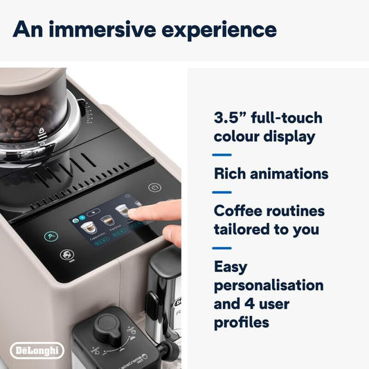 De'Longhi Rivelia EXAM440.55.BG - Fully Automatic Coffee Machine with Milk LatteCrema Hot (included) and Cold (sold separately), Bean Switch System, 3.5" Touchscreen, 19 bar,