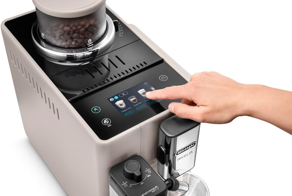 De'Longhi Rivelia EXAM440.55.BG - Fully Automatic Coffee Machine with Milk LatteCrema Hot (included) and Cold (sold separately), Bean Switch System, 3.5" Touchscreen, 19 bar,