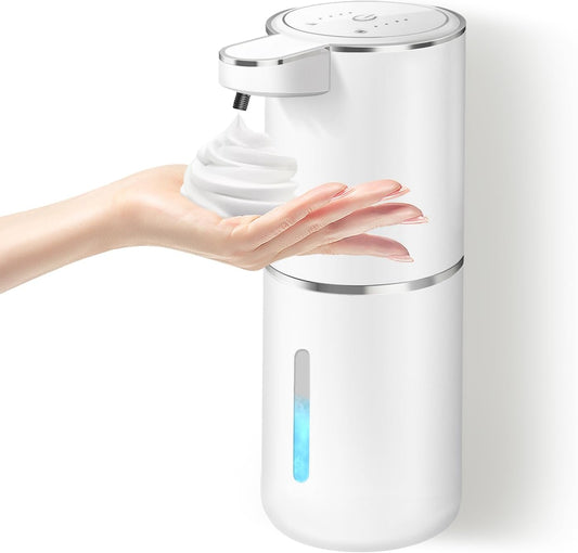Automatic Foam Soap Dispenser, 380ml Rechargeable Touchless Wall Mounted Soap Dispenser with 4 Adjustable Levels, IPX5