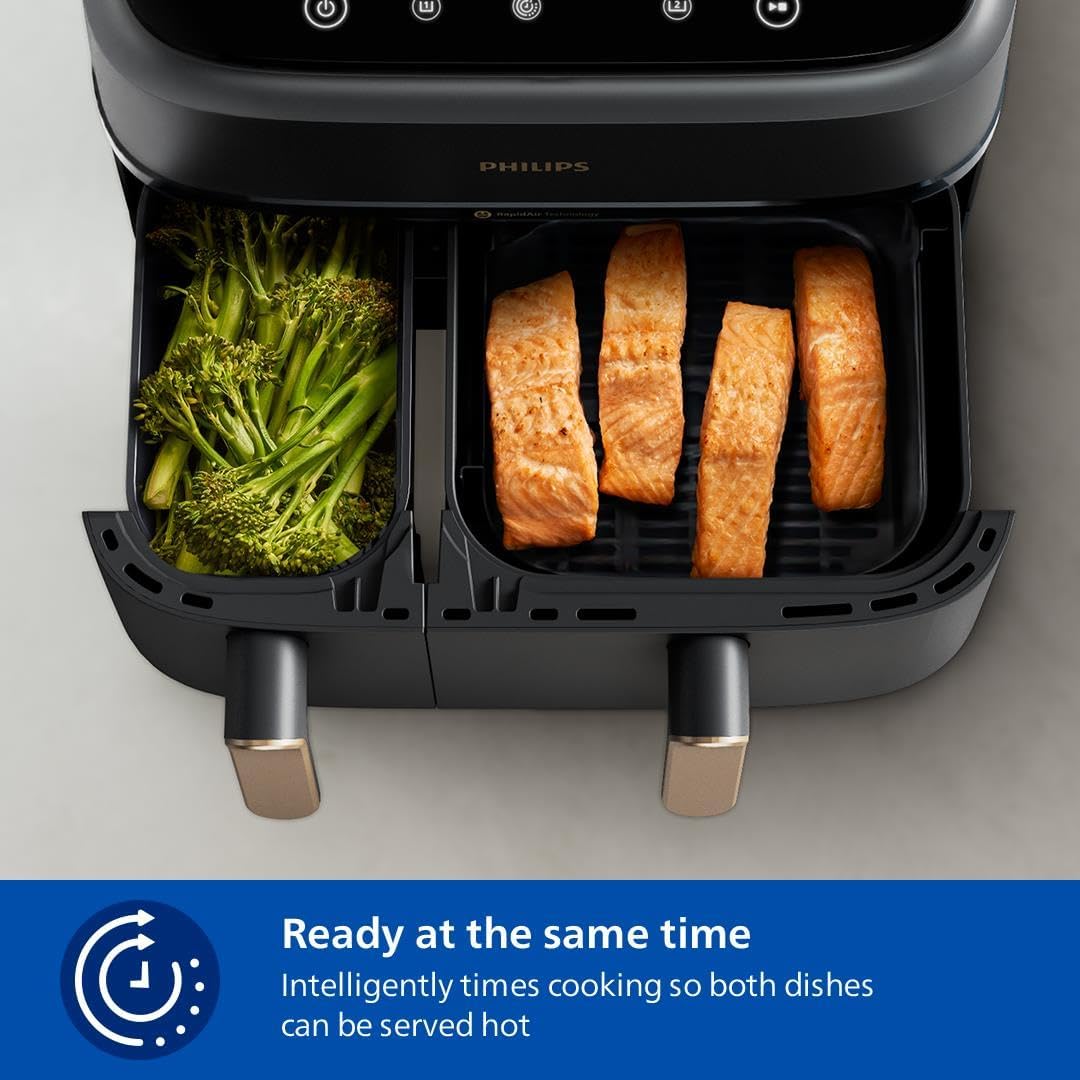 Limited-Quantity Anniversary Deal：Philips 3000 Series NA352/00 - Dual Basket Airfryer, 9L, 8-in-1