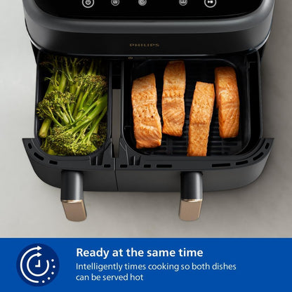 Limited-Quantity Anniversary Deal：Philips 3000 Series NA352/00 - Dual Basket Airfryer, 9L, 8-in-1