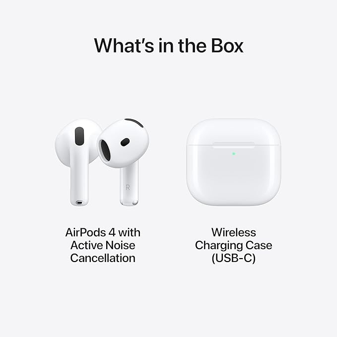 Apple AirPods 4 Wireless Earbuds, Bluetooth Headphones, with Active Noise Cancellation, Adaptive, Transparency Mode, Personalized Spatial Audio, USB-C Charging Case, Wireless Charging, H2 Chip