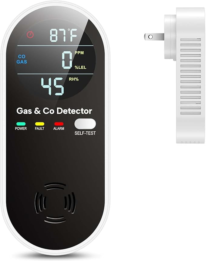 NICGOL 4 in 1 Upgraded Natural Gas Leak Detector and Carbon Monoxide Detectors, Dual Sensor Gas Leak Detector & Carbon Monoxide Detectors Plug in (Temperature & Humidity) for Home, RV (Black)