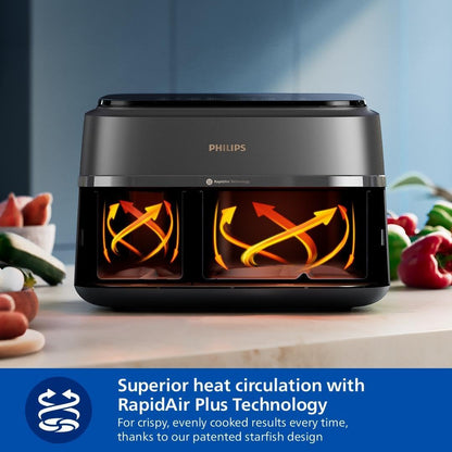 Limited-Quantity Anniversary Deal：Philips 3000 Series NA352/00 - Dual Basket Airfryer, 9L, 8-in-1
