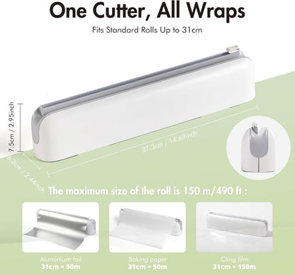 Aluminum Foil & Plastic Wrap Dispenser with Cutter - Easy One-Hand Operation, Space-Saving Kitchen Organizer for Worktops & Cabinets, Magnetic Cling Film Dispenser