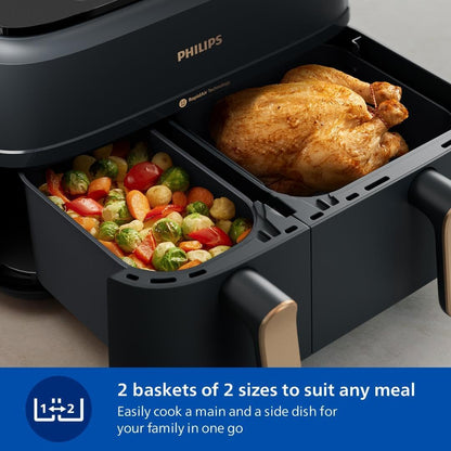 Limited-Quantity Anniversary Deal：Philips 3000 Series NA352/00 - Dual Basket Airfryer, 9L, 8-in-1