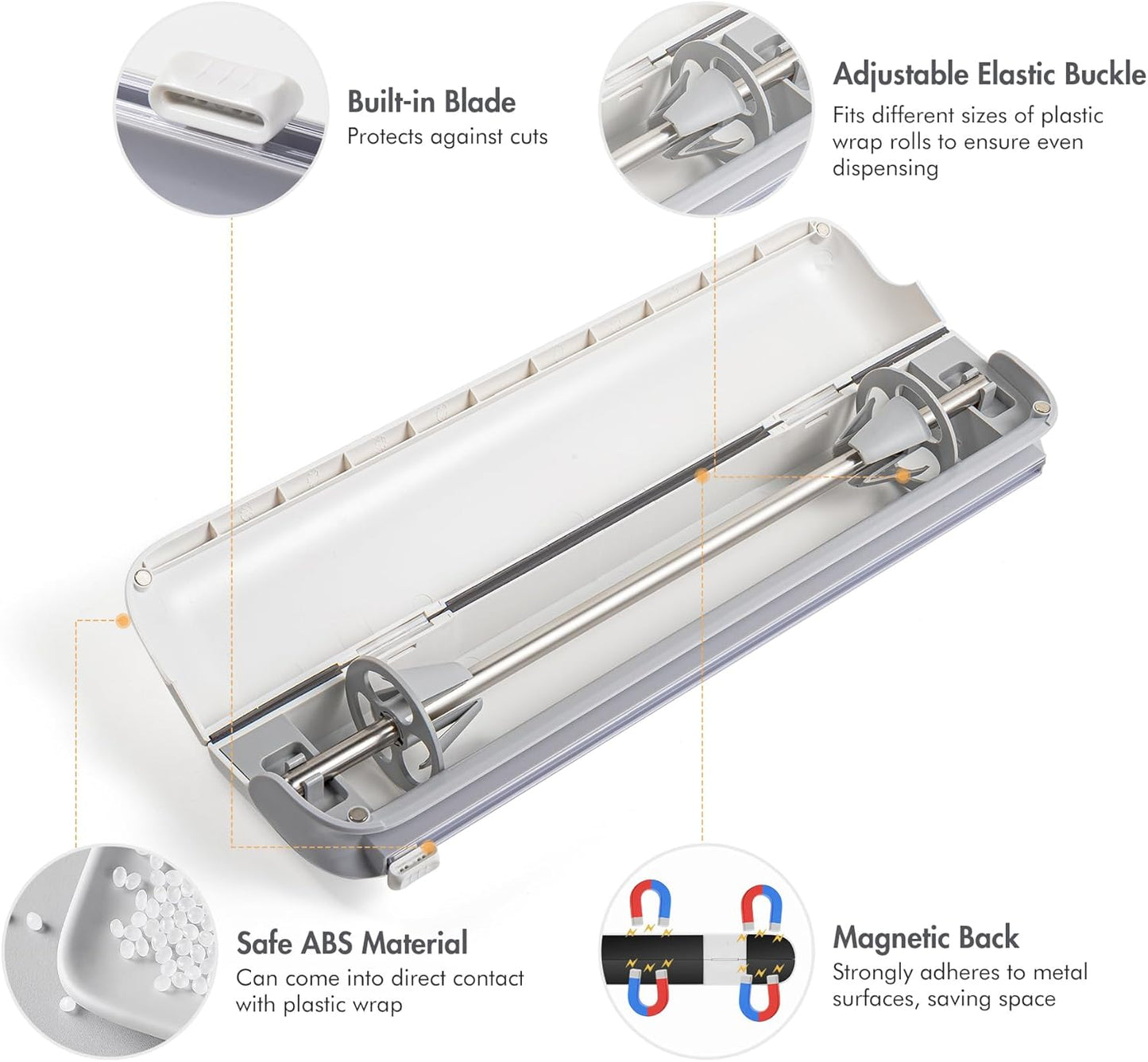 Aluminum Foil & Plastic Wrap Dispenser with Cutter - Easy One-Hand Operation, Space-Saving Kitchen Organizer for Worktops & Cabinets, Magnetic Cling Film Dispenser