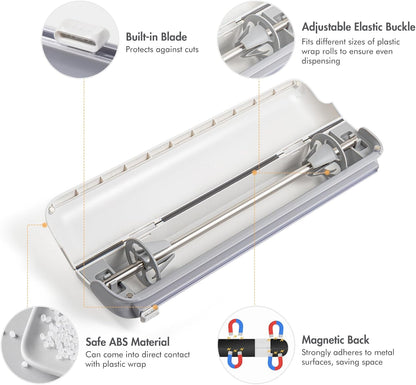 Aluminum Foil & Plastic Wrap Dispenser with Cutter - Easy One-Hand Operation, Space-Saving Kitchen Organizer for Worktops & Cabinets, Magnetic Cling Film Dispenser