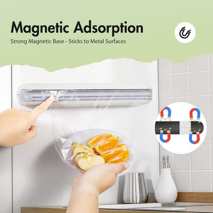 Aluminum Foil & Plastic Wrap Dispenser with Cutter - Easy One-Hand Operation, Space-Saving Kitchen Organizer for Worktops & Cabinets, Magnetic Cling Film Dispenser