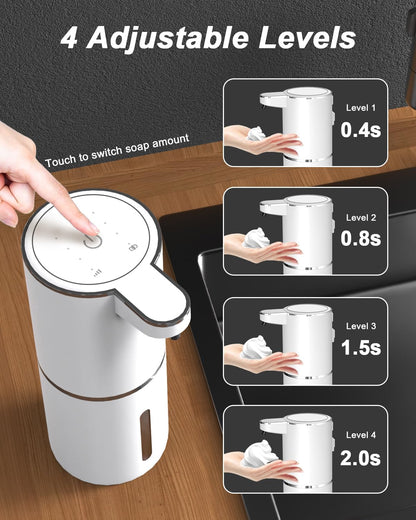 Automatic Foam Soap Dispenser, 380ml Rechargeable Touchless Wall Mounted Soap Dispenser with 4 Adjustable Levels, IPX5