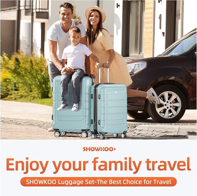 SHOWKOO Luggage Set (4-Piece Set, Navy Blue): Durable luggage made from 100% polycarbonate, featuring expandable capacity, smooth dual-spinner wheels, and a TSA-approved lock.
