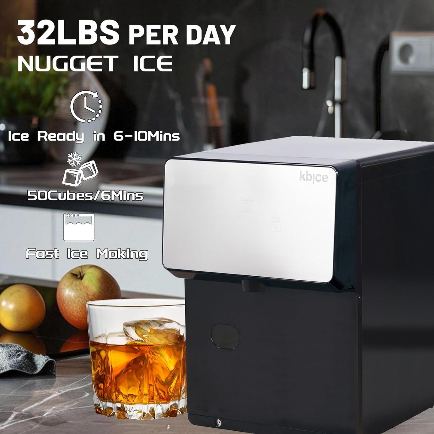 Countertop Nugget Ice Maker with Chewable Soft Ice, 35lbs/24Hrs | High Capacity,Self-Cleaning&Automatic Dispensing,Quiet 45dB