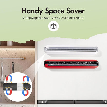 Aluminum Foil & Plastic Wrap Dispenser with Cutter - Easy One-Hand Operation, Space-Saving Kitchen Organizer for Worktops & Cabinets, Magnetic Cling Film Dispenser