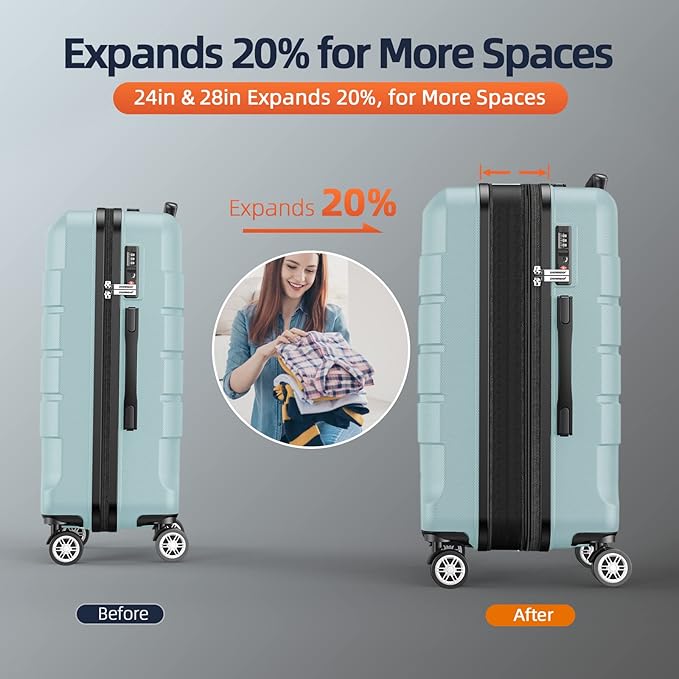 SHOWKOO Luggage Set (4-Piece Set, Navy Blue): Durable luggage made from 100% polycarbonate, featuring expandable capacity, smooth dual-spinner wheels, and a TSA-approved lock.