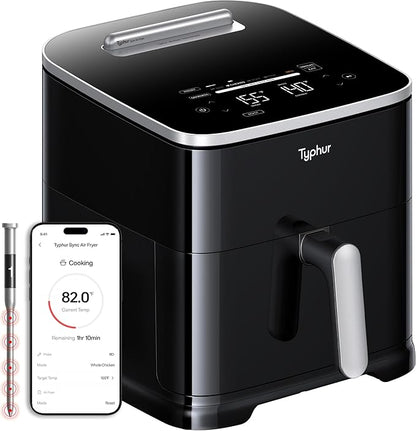 Typhur Sync 8QT AI Smart Air Fryer with Built-in Wireless Meat Thermometer, 9-in-1 XL Non Toxic Ceramic Airfryer, 450°F Max,