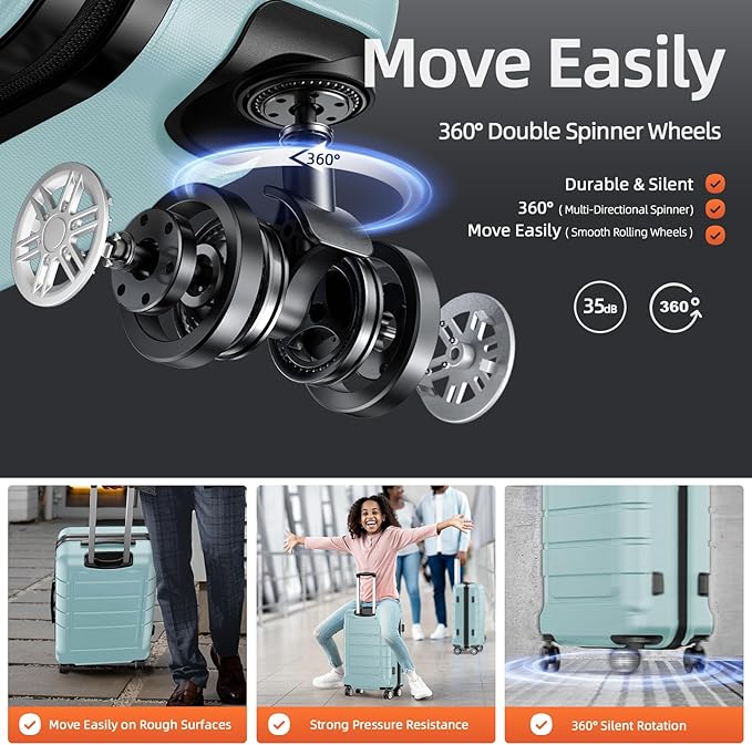 SHOWKOO Luggage Set (4-Piece Set, Navy Blue): Durable luggage made from 100% polycarbonate, featuring expandable capacity, smooth dual-spinner wheels, and a TSA-approved lock.