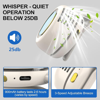 Portable Clip On Fan, 3-Speed Silent Mini Bladeless Fans, Mini USB Rechargeable 360°