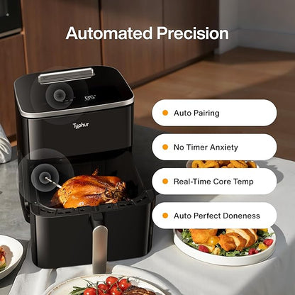 Typhur Sync 8QT AI Smart Air Fryer with Built-in Wireless Meat Thermometer, 9-in-1 XL Non Toxic Ceramic Airfryer, 450°F Max,